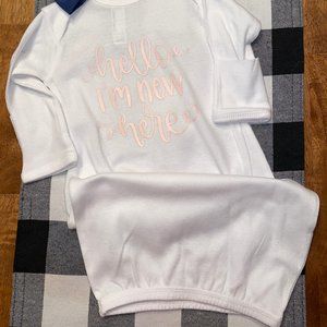 "Hello I'm New Here" newborn gown
